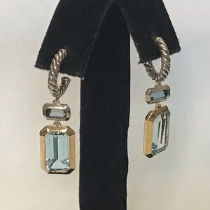 David Yurman Sterling Silver & 18K Gold Novella Blue Topaz Drop Earrings NWT